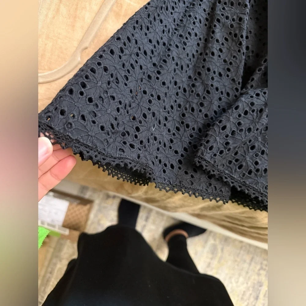 Coldwater Creek Black Eyelet lace ruffle midi Skirt